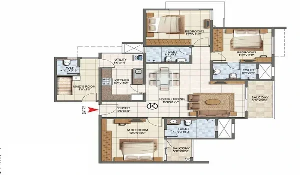 Purva Heron 3 BHK Floor Plan